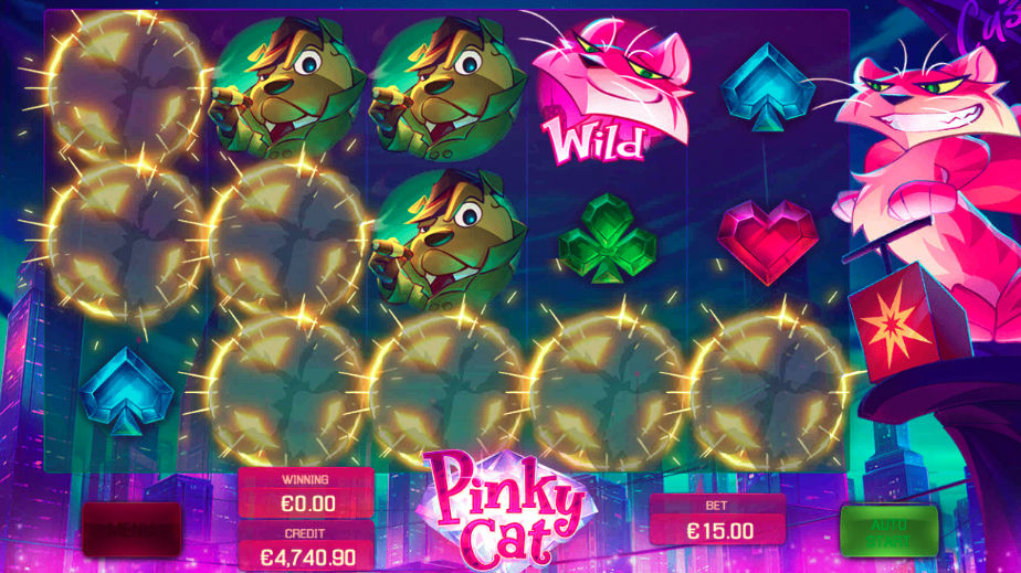Automat Pinky Cat – Zmiznutie symbolov, kaskádový efekt