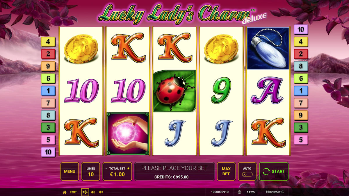 Vizuál automatu Lucky Lady’s Charm Deluxe na počítači